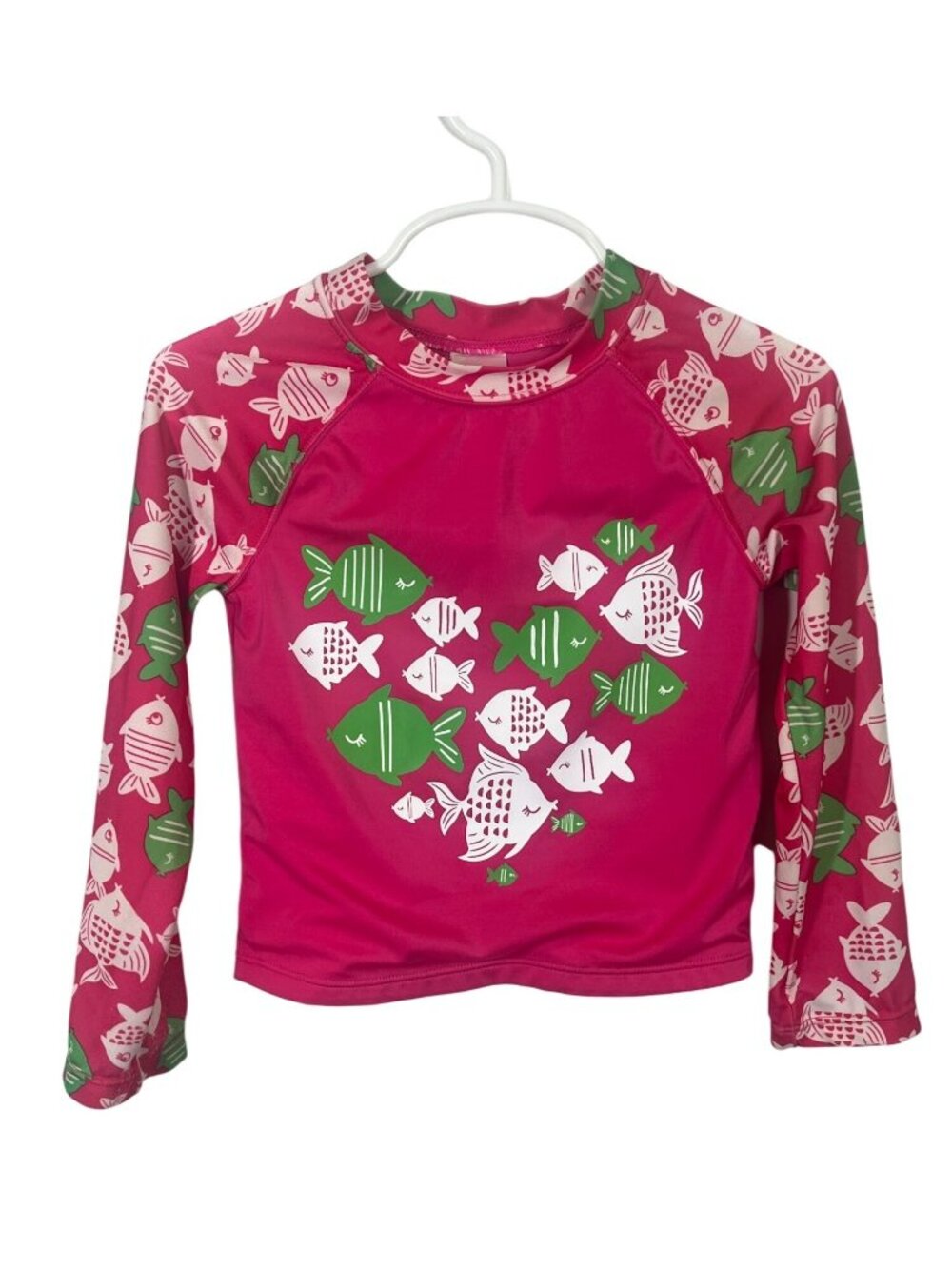 Gymboree Girls Rash Guard Swim Top 3T Pink Green Fish Long Sleeve